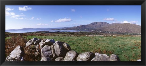 Framed UK, Ireland, Beara Peninsula, Rocks in front of Caha Mountains Print