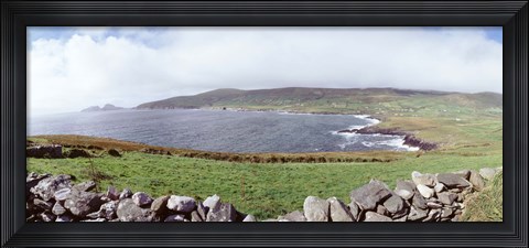 Framed UK, Ireland, Kerry County, Rocks on Greenfields Print