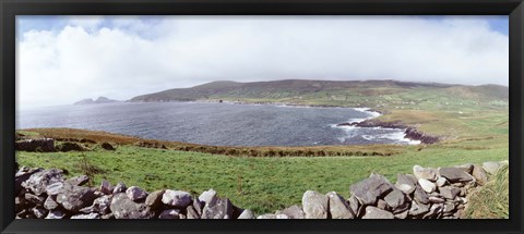 Framed UK, Ireland, Kerry County, Rocks on Greenfields Print