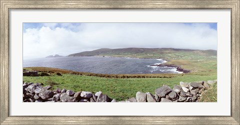 Framed UK, Ireland, Kerry County, Rocks on Greenfields Print