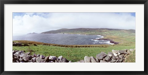 Framed UK, Ireland, Kerry County, Rocks on Greenfields Print