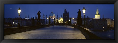 Framed Street light on a bridge, Charles Bridge, Prague, Czech Republic Print
