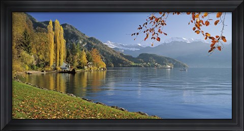 Framed Switzerland, Canton Lucerne, Lake Vierwaldstattersee Vitznau, Panoramic view of mountains around a lake Print