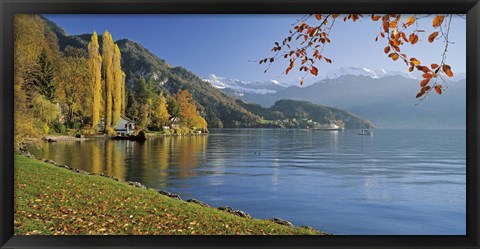 Framed Switzerland, Canton Lucerne, Lake Vierwaldstattersee Vitznau, Panoramic view of mountains around a lake Print