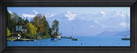 Framed Lake on the mountainside, Lake Thun, Hilterfingen, Canton of Bern, Switzerland Print