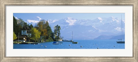Framed Lake on the mountainside, Lake Thun, Hilterfingen, Canton of Bern, Switzerland Print