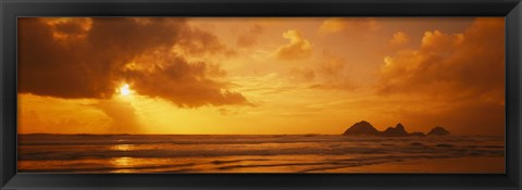 Framed Silhouette of rock formations in water, Northern California, California, USA Print