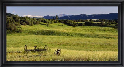 Framed Agricultural equipment in a field, Pikes Peak, Larkspur, Colorado, USA Print