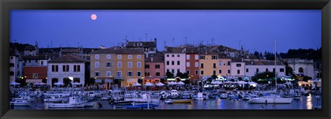 Framed Buildings, Evening, Moonrise, Rovinj, Croatia Print