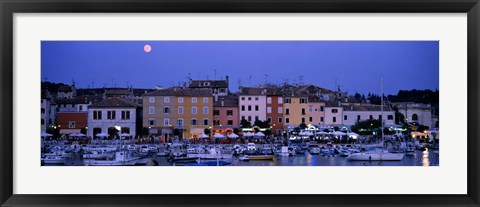 Framed Buildings, Evening, Moonrise, Rovinj, Croatia Print