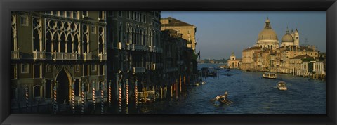 Framed High angle view of boats in a canal, Santa Maria Della Salute, Grand Canal, Venice, Italy Print