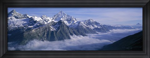 Framed Aerial View Of Clouds Over Mountains, Swiss Alps, Switzerland Print