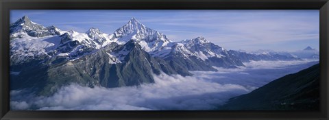 Framed Aerial View Of Clouds Over Mountains, Swiss Alps, Switzerland Print