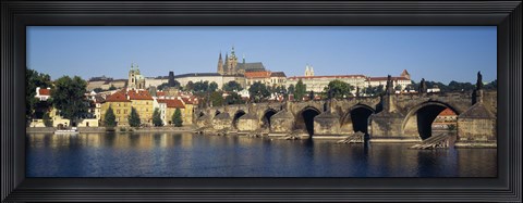 Framed Arch bridge across a river, Charles Bridge, Vltava River, Prague, Czech Republic Print