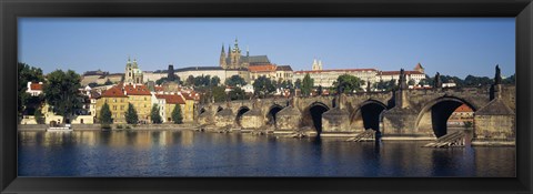 Framed Arch bridge across a river, Charles Bridge, Vltava River, Prague, Czech Republic Print