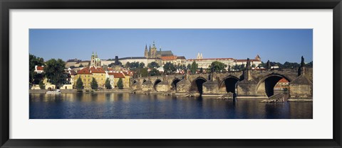 Framed Arch bridge across a river, Charles Bridge, Vltava River, Prague, Czech Republic Print