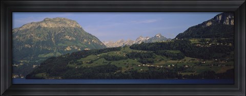 Framed Houses on mountains, Schwyz, Canton Of Schwyz, Switzerland Print