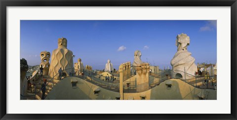 Framed Chimneys on the roof of a building, Casa Mila, Barcelona, Catalonia, Spain Print