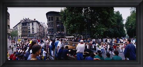 Framed Crowd at Festival of San Fermin, running of the bulls, Pamplona, Navarre, Spain Print
