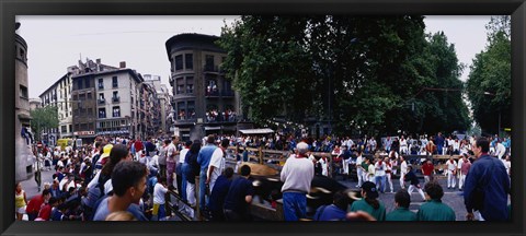 Framed Crowd at Festival of San Fermin, running of the bulls, Pamplona, Navarre, Spain Print