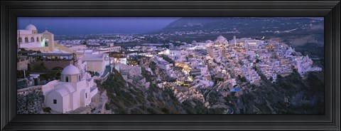 Framed Buildings, Houses, Night, Fira, Santorini Greece Print