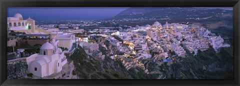 Framed Buildings, Houses, Night, Fira, Santorini Greece Print