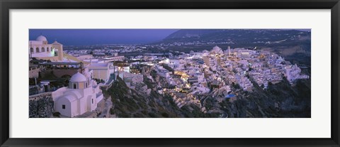 Framed Buildings, Houses, Night, Fira, Santorini Greece Print