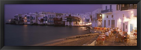 Framed Buildings On Water, Little Venice, Mykanos, Greece Print