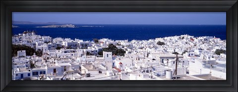 Framed Aerial View of Mykonos and Mediterranean Sea, Greece Print