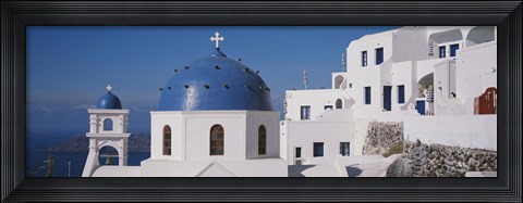 Framed Greece, Santorini, Fira, Church of Anastasis, Blue dome on a Church Print