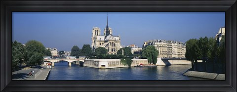 Framed Cathedral along a river, Notre Dame Cathedral, Seine River, Paris, France Print
