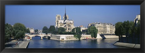 Framed Cathedral along a river, Notre Dame Cathedral, Seine River, Paris, France Print