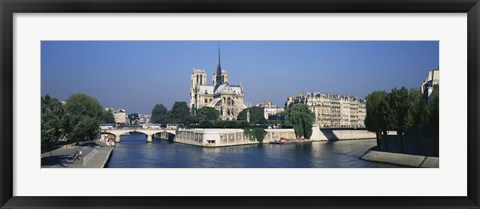 Framed Cathedral along a river, Notre Dame Cathedral, Seine River, Paris, France Print