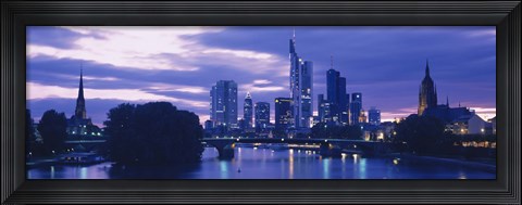 Framed Buildings lit up at night, Frankfurt, Germany Print