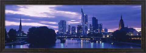 Framed Buildings lit up at night, Frankfurt, Germany Print