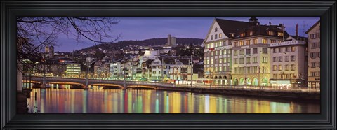 Framed Switzerland, Zurich, River Limmat, view of buildings along a river Print