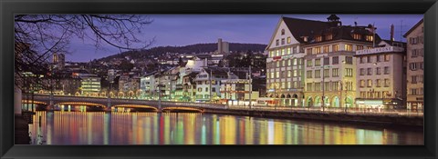 Framed Switzerland, Zurich, River Limmat, view of buildings along a river Print