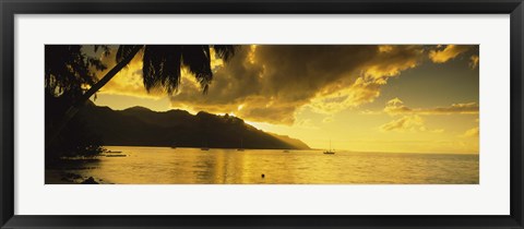 Framed Silhouette Of Palm Trees At Dusk, Cooks Bay, Moorea, French Polynesia Print