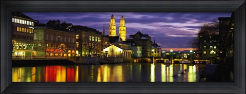 Framed Reflection of night lights in River Limmat Zurich Switzerland Print