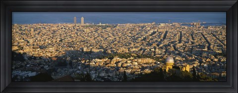 Framed High Angle View Of A Cityscape, Barcelona, Spain Print