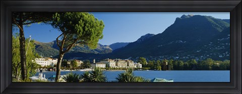 Framed City on the waterfront, Lake Lugano, Lugano, Switzerland Print