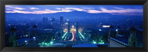 Framed Barcelona, Spain at Night Print