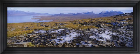 Framed Lake on a landscape, Njulla, Lake Torne, Lapland, Sweden Print