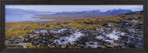 Framed Lake on a landscape, Njulla, Lake Torne, Lapland, Sweden Print