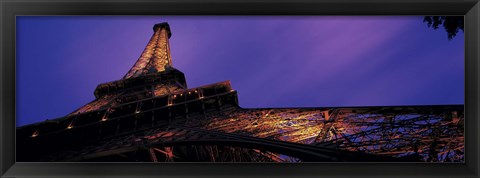 Framed Looking Up at the Eiffel Tower, Night Print