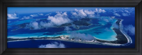Framed Aerial View Of An Island, Bora Bora, French Polynesia Print