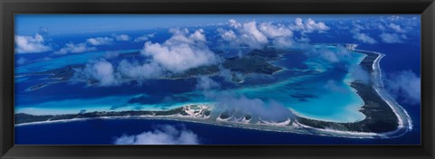 Framed Aerial View Of An Island, Bora Bora, French Polynesia Print