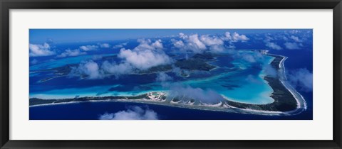 Framed Aerial View Of An Island, Bora Bora, French Polynesia Print