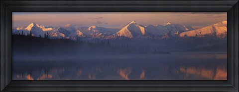 Framed Reflection of snow covered mountain range in the lake, Denali National Park, Alaska, USA Print