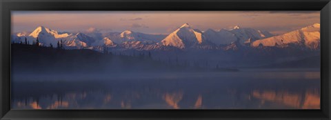 Framed Reflection of snow covered mountain range in the lake, Denali National Park, Alaska, USA Print